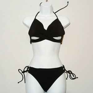 Victoria's Secret PINK Sexy Strappy Bikini Wrap Top Swimsuit 2-Piece Black